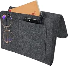 5 Pockets Felt Bedside Caddy,Thicker Bed Side Pocket Storage Organizer Bag with Charging Hole for Phone Remote Books Magazine (1 PCS Dark Grey)