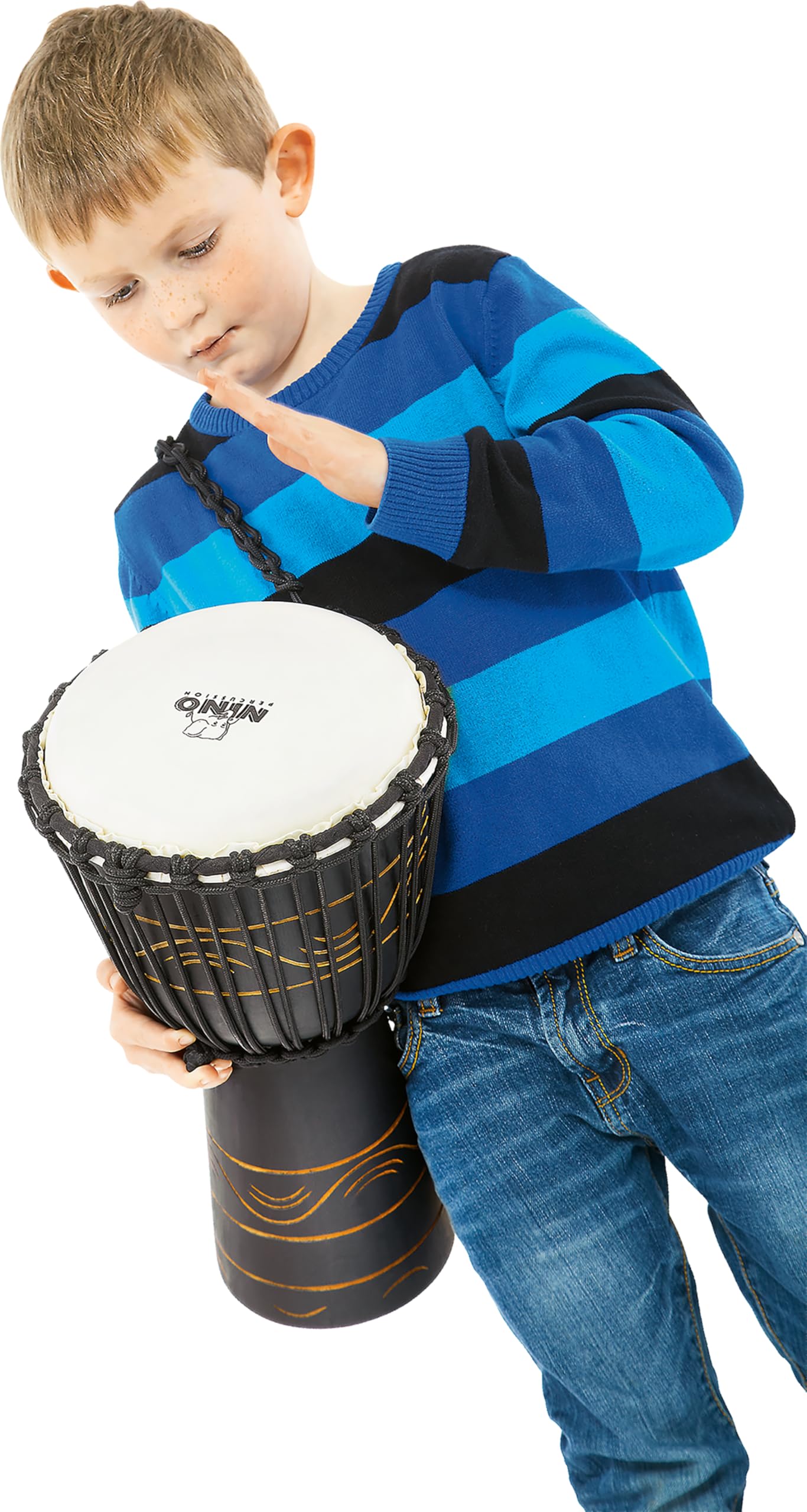 Nino Percussion Moon Rhythm Djembe – Duży Instrument Muzyczny Dla Dzieci W Wieku Od 4 Lat – Średnica 8 Cali – Mahoń, Wykończenie Naturalne (NINO-ADJ4-S)