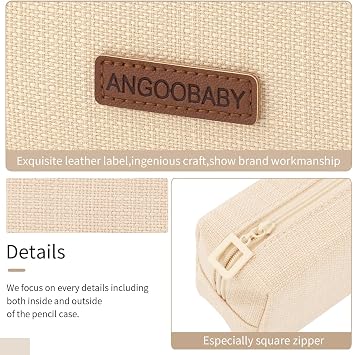 ANGOOBABY Small Pencil Case Student Pencil Pouch Coin Pouch Cosmetic Bag Office Stationery Organizer For Teen School-Beige