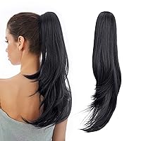Vista 1 de Extensión de Cola de Caballo, Extensión de Cabello con Garra Larga de 20", Piezas de Cabello Sintético Ondulado Liso con Clip en Peluca de Cola