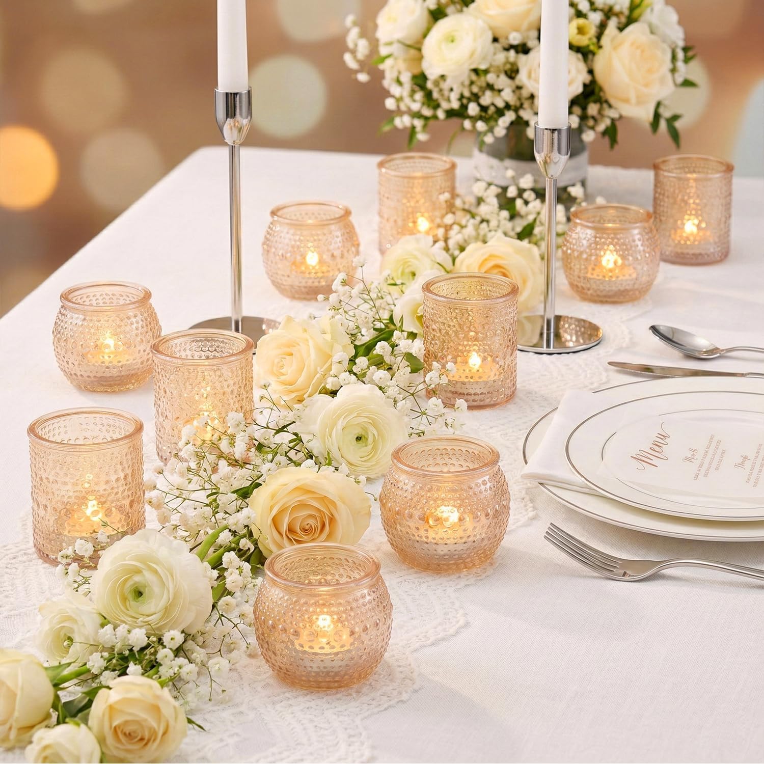 16 Pcs Gold Votive Candle Holders- Gold Centerpieces for Tables, Assorted Tealight Candle Holders for Wedding Table Decor, Rehearsal Dinner, Engagement, Birthday Party Decorations