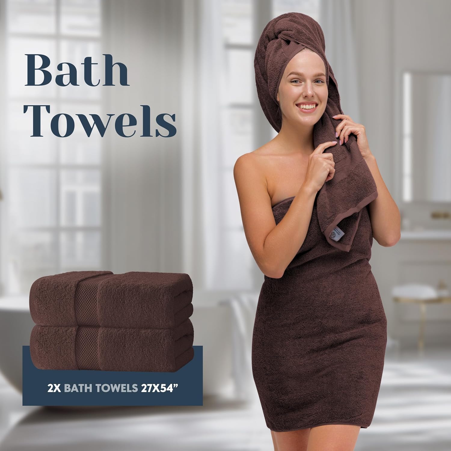 White Classic Luxury Bath Towel Set of 8 Pieces - 100% Turkish Cotton Highly Absorbent Towels for Bathroom, 2 Luxury Bath Towels 700GSM, 2 Hand Towels, 4 Washcloths, Brown - Image 5