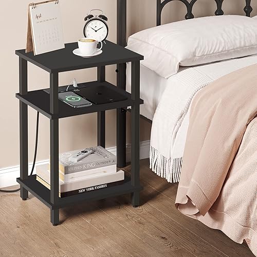 Miniatura 70 de TUTOTAK Juego de 2 mesas auxiliares, mesa auxiliar, mesita de noche, estante de almacenamiento de 3 niveles, mesa de sofá para espacio pequeño