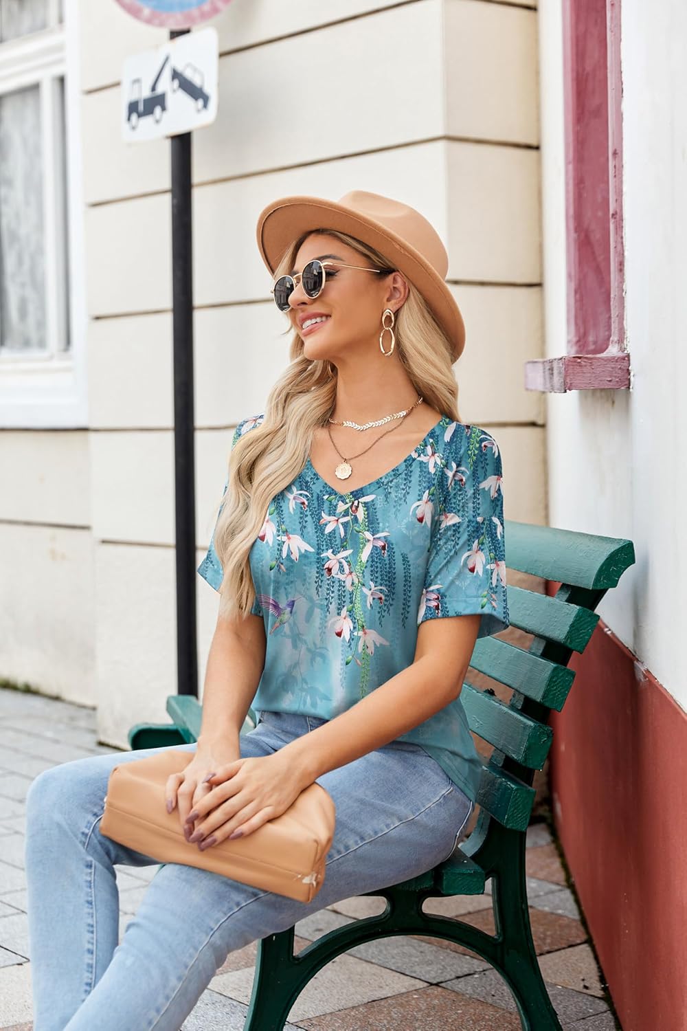 Zeagoo Womens Summer Tops Short Sleeve Casual Shirts Floral Tee Trendy 2026 Basics V Neck Plain Tshirt - Image 3