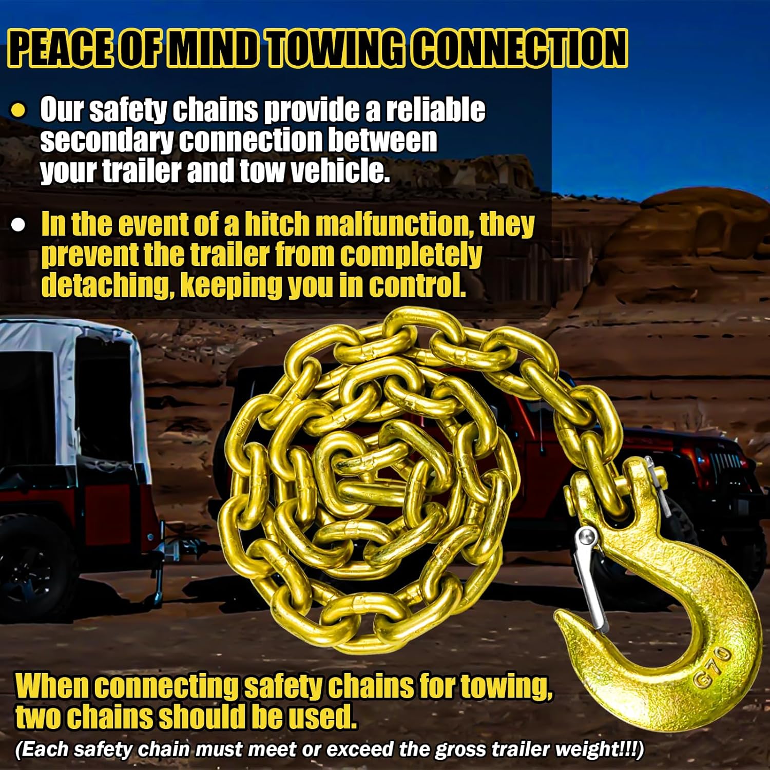 G80 Trailer Safety Chain 39 Inch | Tow Chains with 3/8'' Clevis Snap Hook | 2-Pack Heavy Duty Chain Break Strength 25,000 lbs for Towing