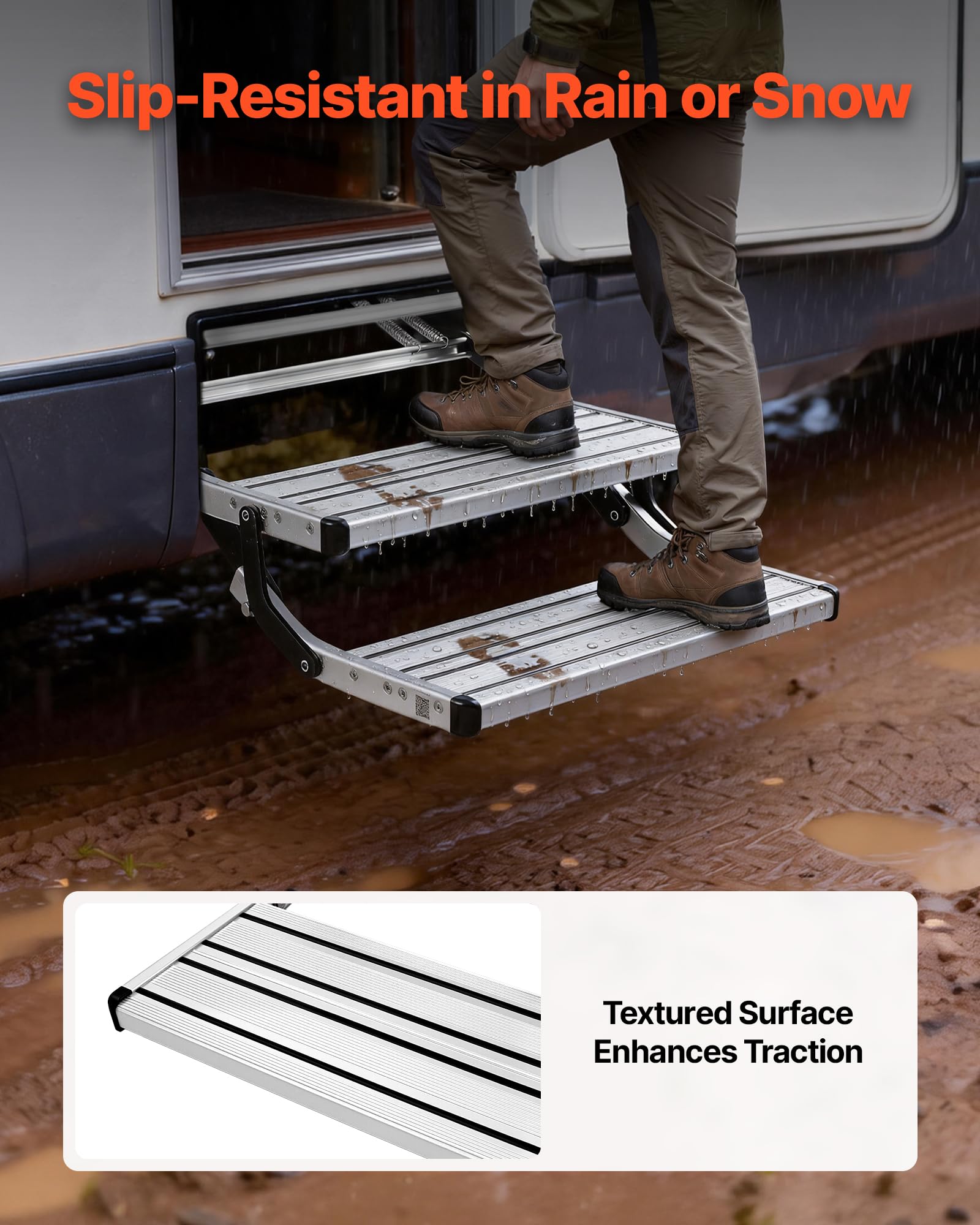 VEVOR Escalón para Autocaravana Manual de 2 Peldaños, Escalera Plegable Retráctil Carga de 199,58 kg, con Estructura de Acero y Escalones de Aleación de Aluminio, para Caravana, Remolque de Viaje