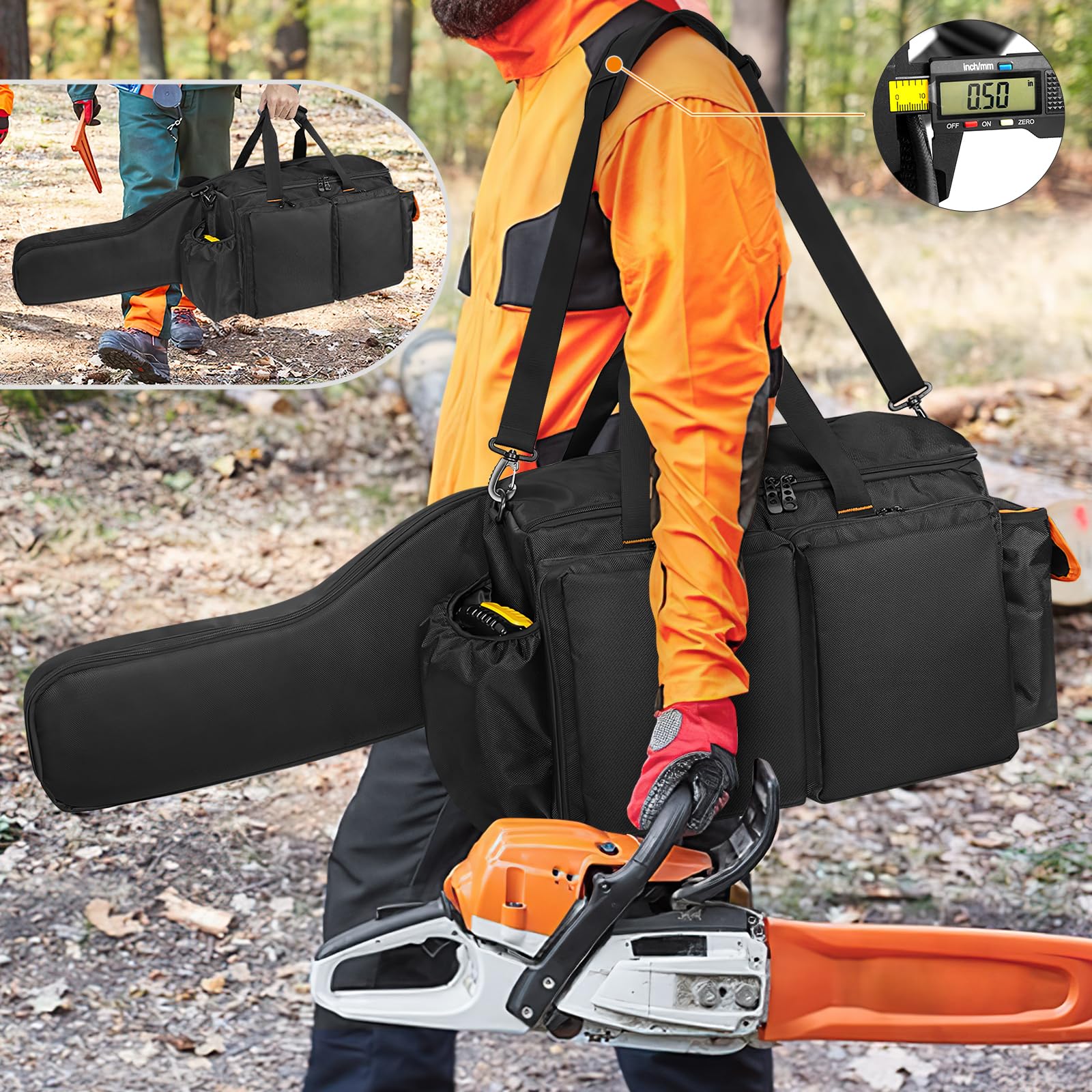 ORKELS Bolsa de Motosierra Compatible con Ego, Dewalt, Greenworks de 14, 16 y 18 Pulgadas, Funda de Almacenamiento Duradera para Motosierra y Accesorios, Solo Bolsa