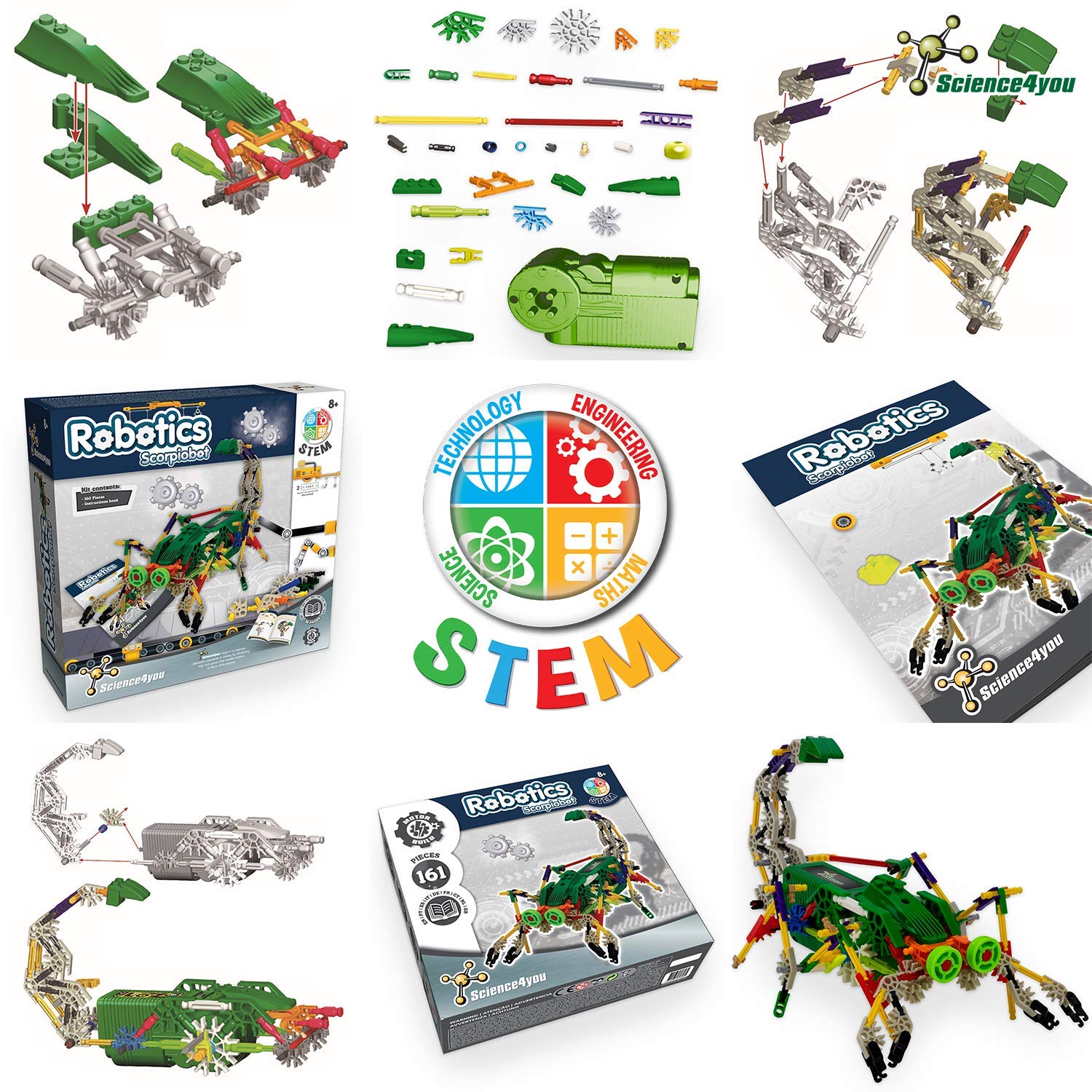 Science4you - Robotyka Scorpiobot, robot do samodzielnego budowania z 161 elementami – robot do samodzielnego budowania z tym zestawem elektroniki, gra edukacyjna UNT, zabawka konstrukcyjna dla dzieci