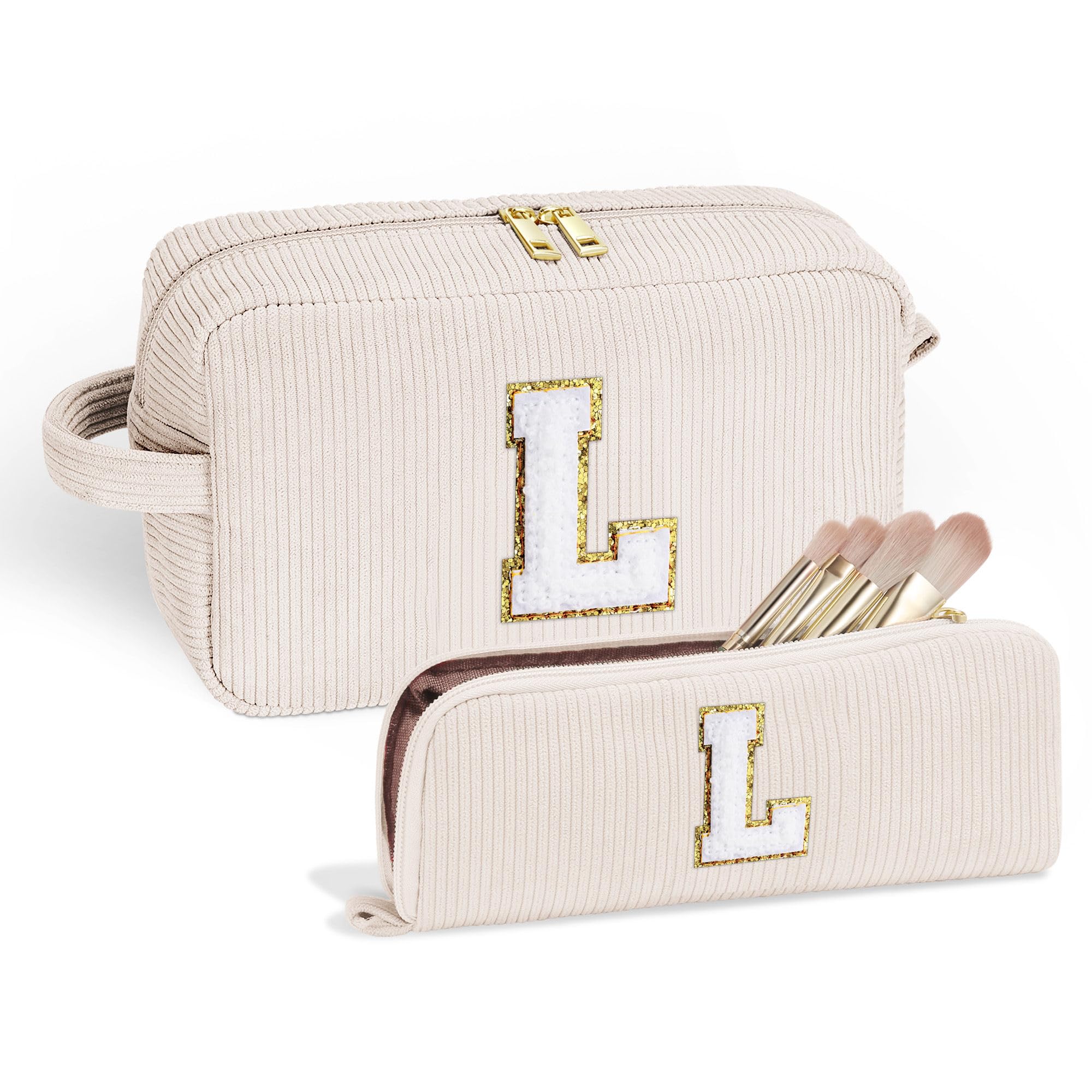 YOOLIFE Geburtstagsgeschenk Mädchen 3 4 5 6 7 8 9 10 11 12 13 14 Jahre, Kosmetiktasche Kulturbeutel Kulturtasche Make up Tasche Schminktasche Travel Bag Waschtasche Geschenk für Kinder Damen, Beige L
