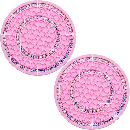 Miniatura 12 de 2 piezas posavasos con diamantes de imitación de cristal, 2.75 pulgadas, silicona suave, antideslizante, a prueba de golpes, portavasos de Negro y