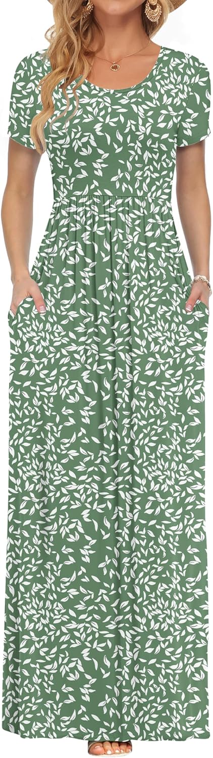 AUSELILY Women's Short Sleeve Loose Plain Casual Long Maxi Dresses for Women 2026