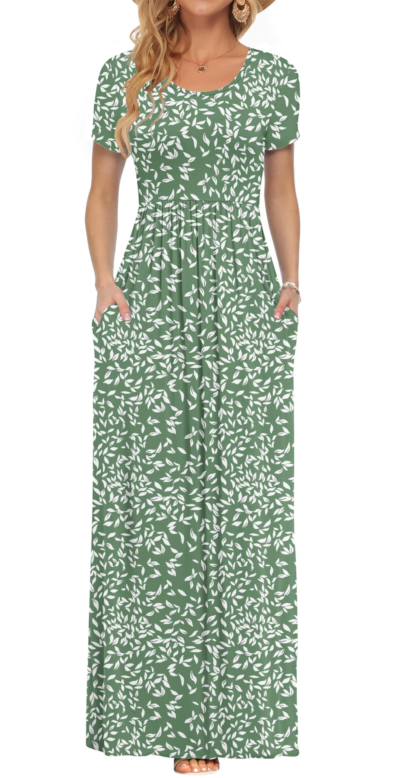 AUSELILY Women's Summer Short Sleeve Loose Plain Casual Long Maxi Dresses | Year Round wear solid floral print, Casual wear, Empire waist, Floor length, Side pockets