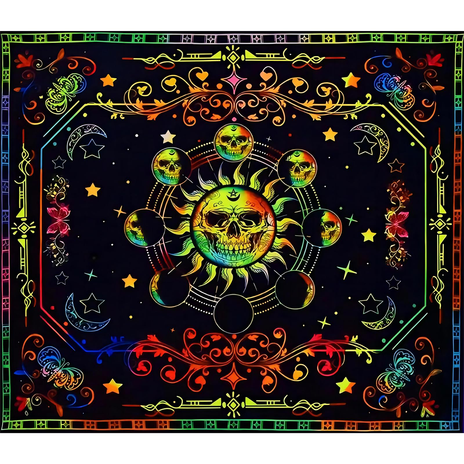 Roninkier Sun Moon UV Tapestry Black Light Wall Cloth, Psychedelic Aesthetic Natural Scenery Wall Hanging for Bedroom Living Room (Sun Moon 1, 150 x 100cm)