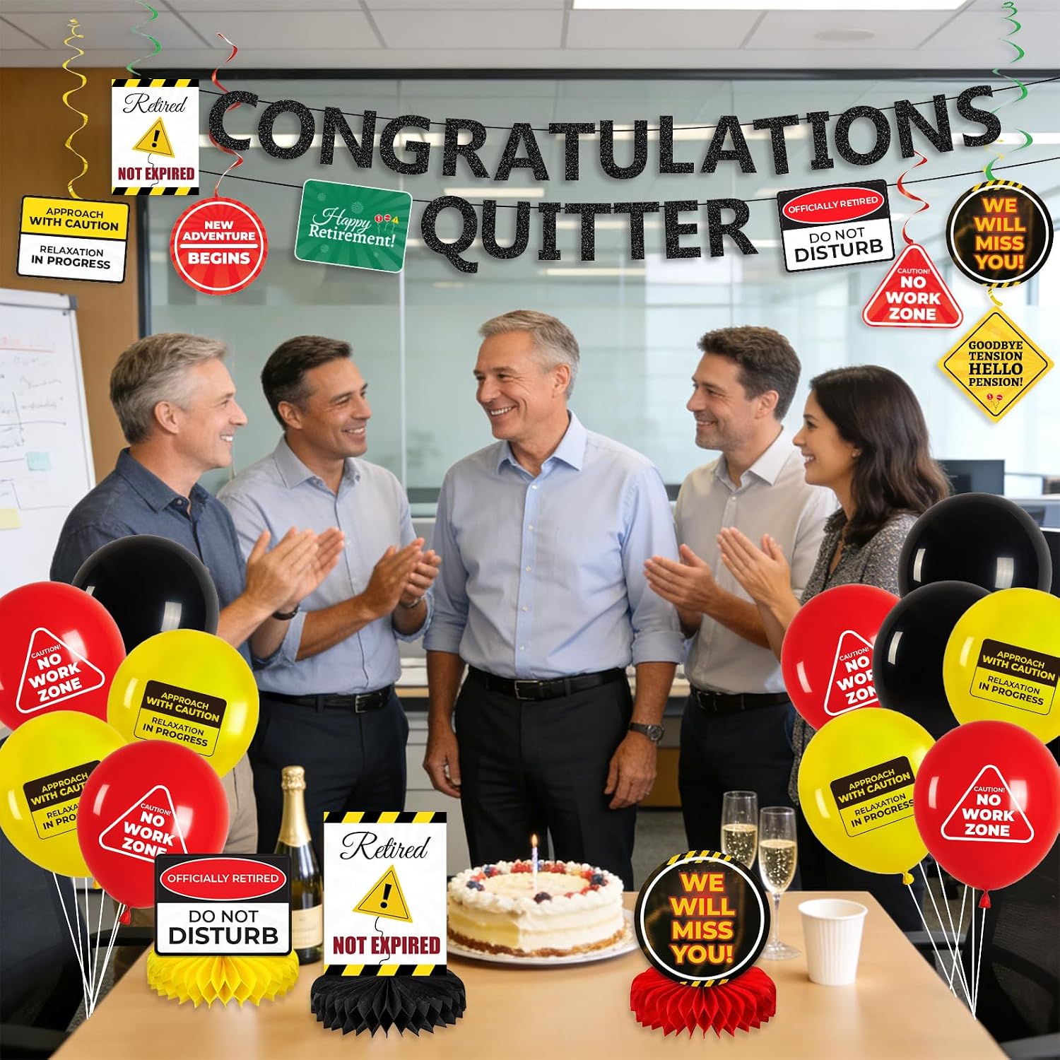 Retirement Party Decorations for Coworker, Funny Warning Theme Happy Retirement Decorations with Banner, Balloons for Office Farewell, Retirement Decors for Men image 2