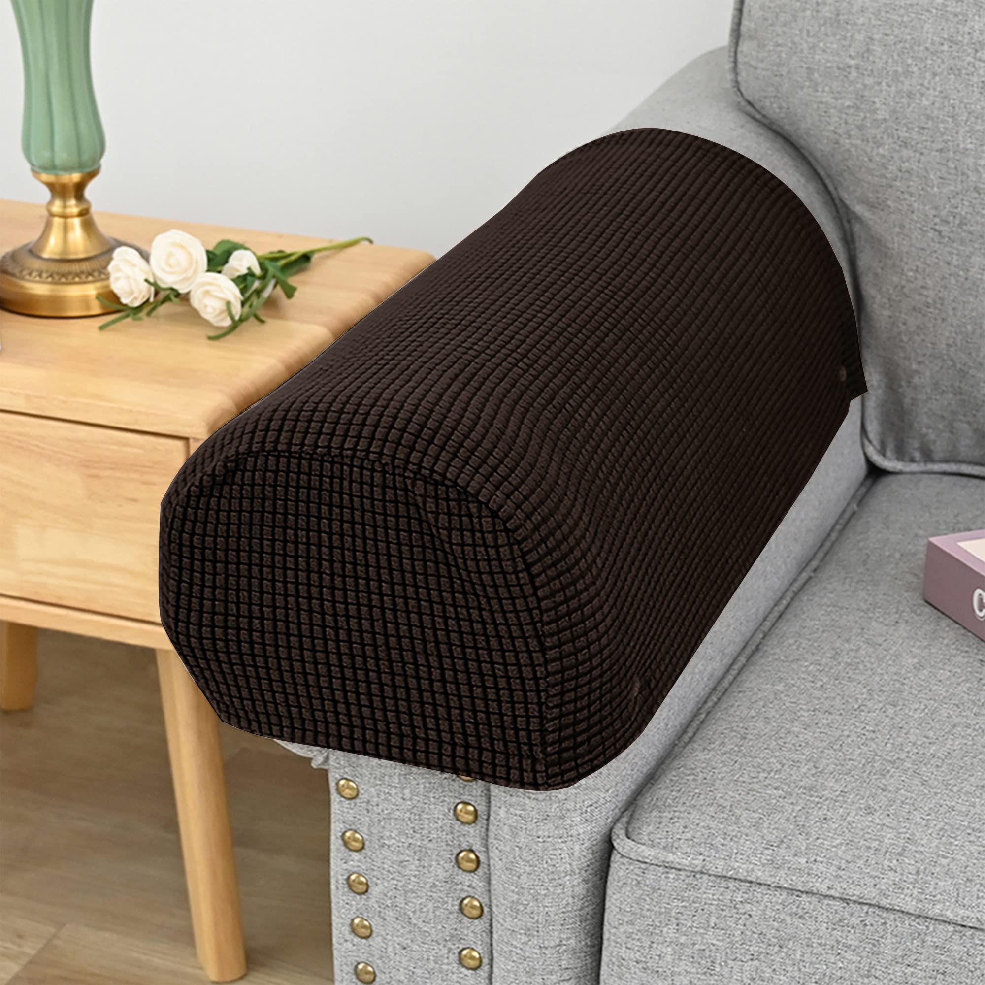 Copribraccioli Divano 2 Pezzi Morbidi - Antiscivolo E Rimovibili, Colore Marrone - Foto 4