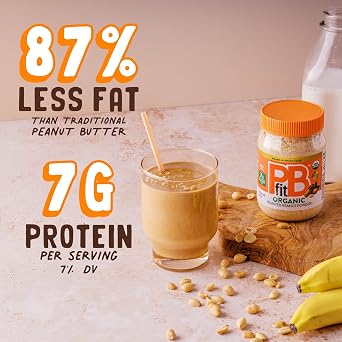 PBfit 8 Ounce Organic Peanut Butter Powder, Powdered Peanut Spread from Real Roasted Pressed Peanuts, 7g of Protein 7% DV, Gluten-Free, 60 calories, 87% less fat (Pack of 1)