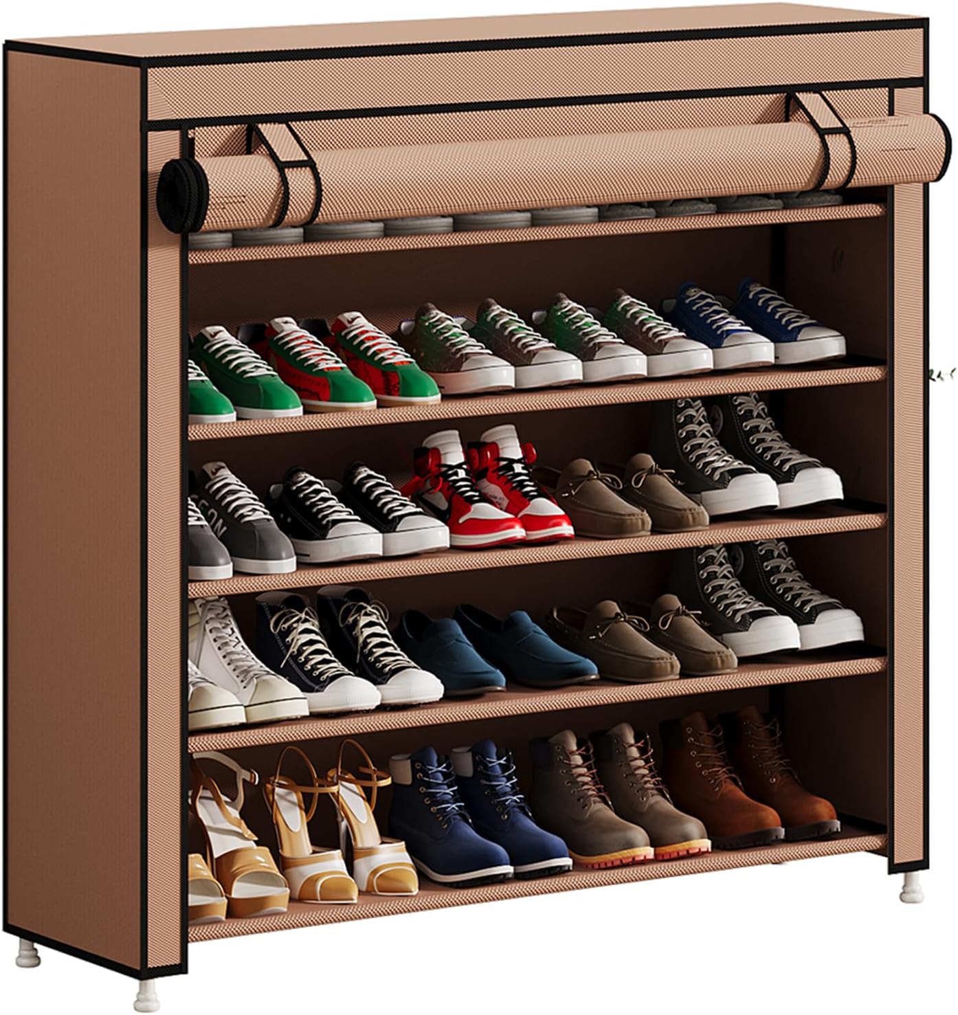 Calmootey 5 Tier Shoe Rack Organizer to Hold 25 Pairs, Portable Shoe Shelf with Nonwoven Fabric Cover for Closet Hallway, Bedroom, Entryway, Brown 6 tier Brown