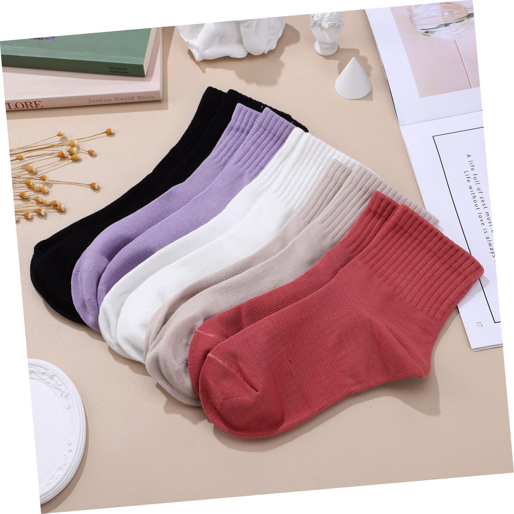 POPETPOP 10 pares Calcetines de Algodón para Mujer Unisex Transpirables y Absorbentes Medias Altas Tobillo Suaves y Elásticos para Diario y Deportivo