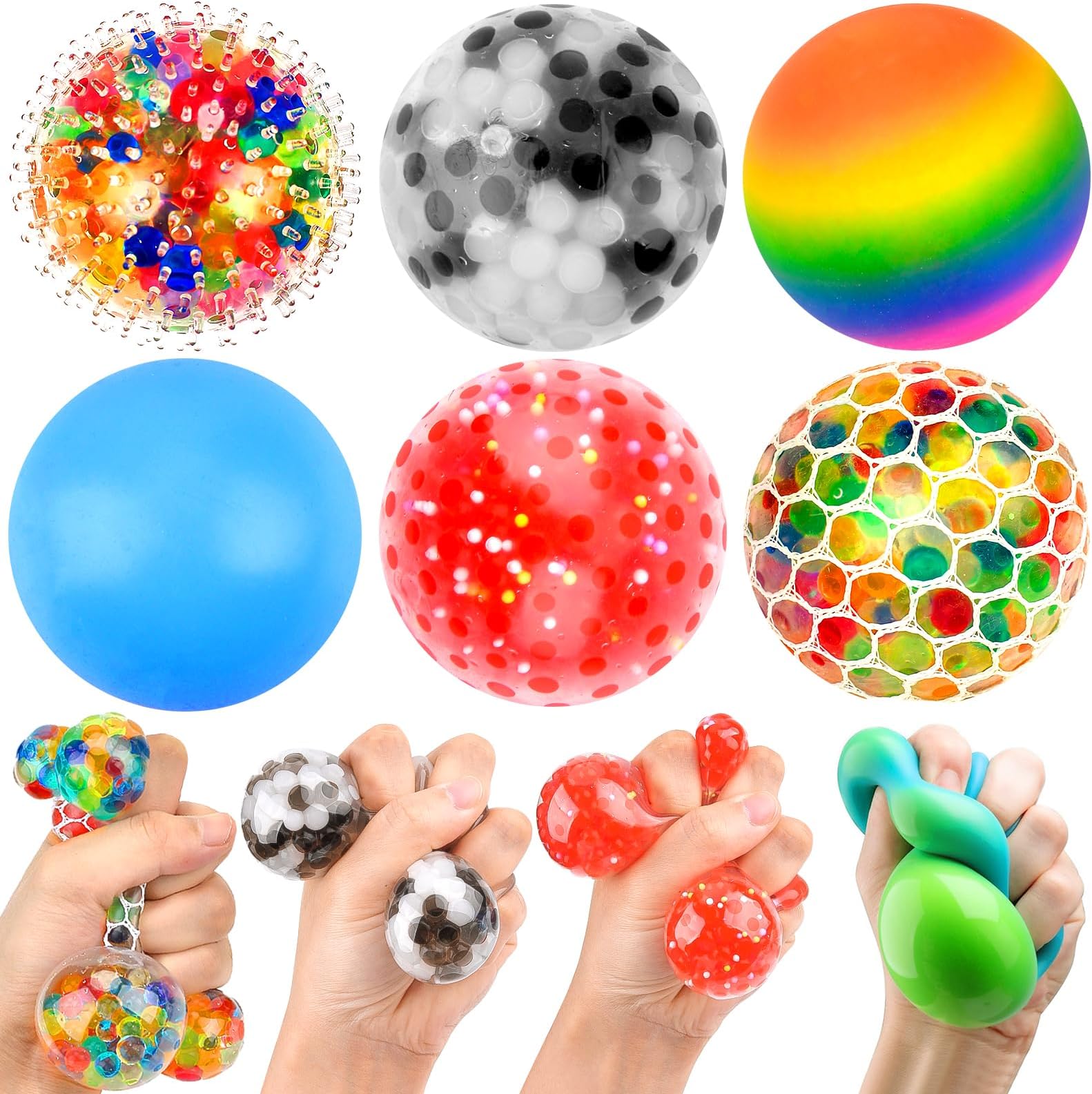 Pipihome 6 Pack Stress Balls Fidget Toys, Squeeze Ball Colour Changing Sensory Toys Stress Relief Toys, Squishy Balls Nee Doh Stress Ball Fidget Toy for Kids Stress Balls for Adults Kids, SB-663