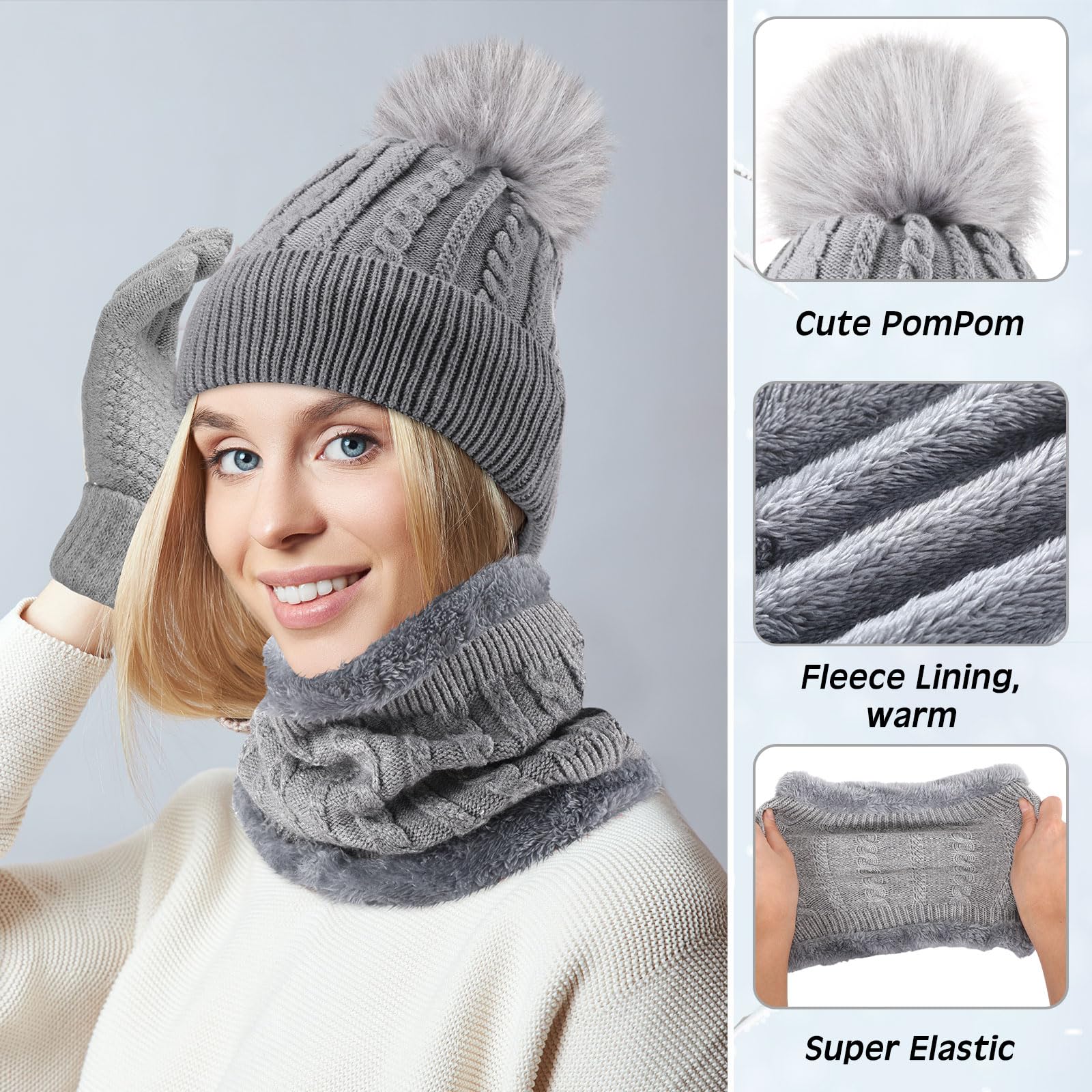 5-Piece Winter Set: Beanie, Scarf, Gloves, Ear Muffs, Fuzzy Socks SATINIOR 5 Pcs Winter Hat Scarf Gloves Set Fleece Lined Knit  main image 2