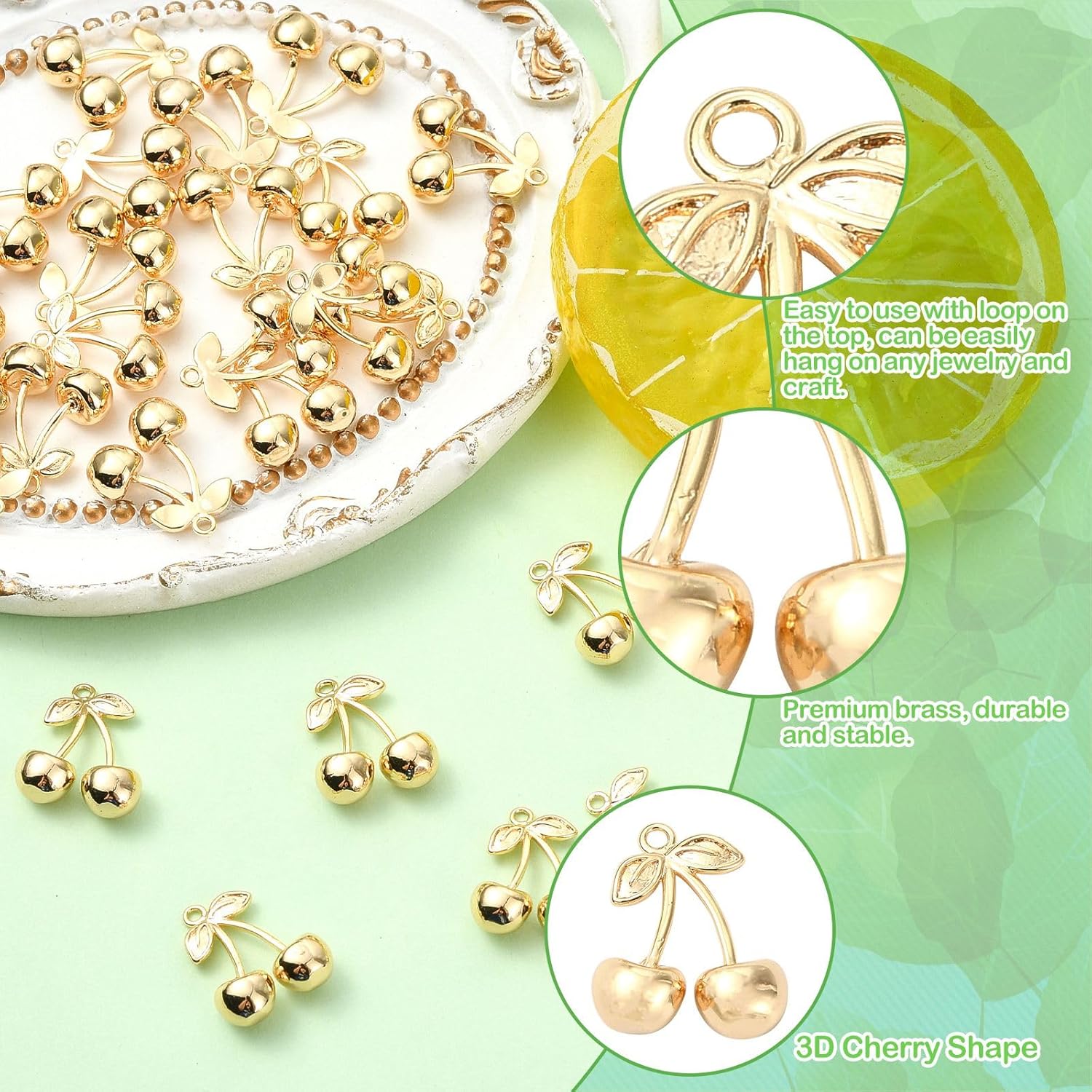 KitBeads 10Pcs Brass Cherry Charms 3D Sweet Food Friut Charm for Jewelry Making Necklace Bracelets Crafts Earrings Crafts - Image 3