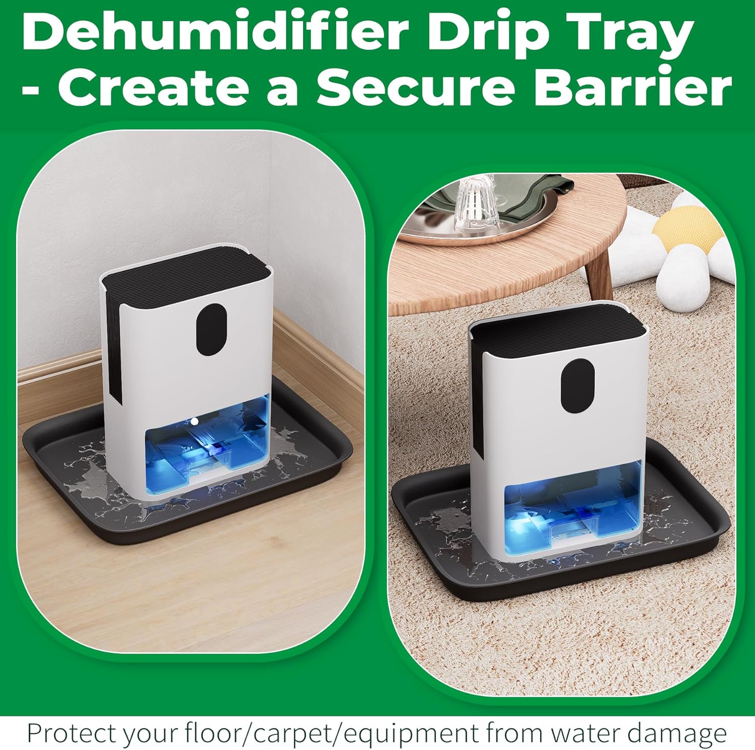 Forestchill Drip Tray for Dehumidifier, 13" x 9" x 2" Hard Plastic Drip Pan with Raised Edge, Leak-Proof Floor Protection for Semiconductor Dehumidifiers, Black