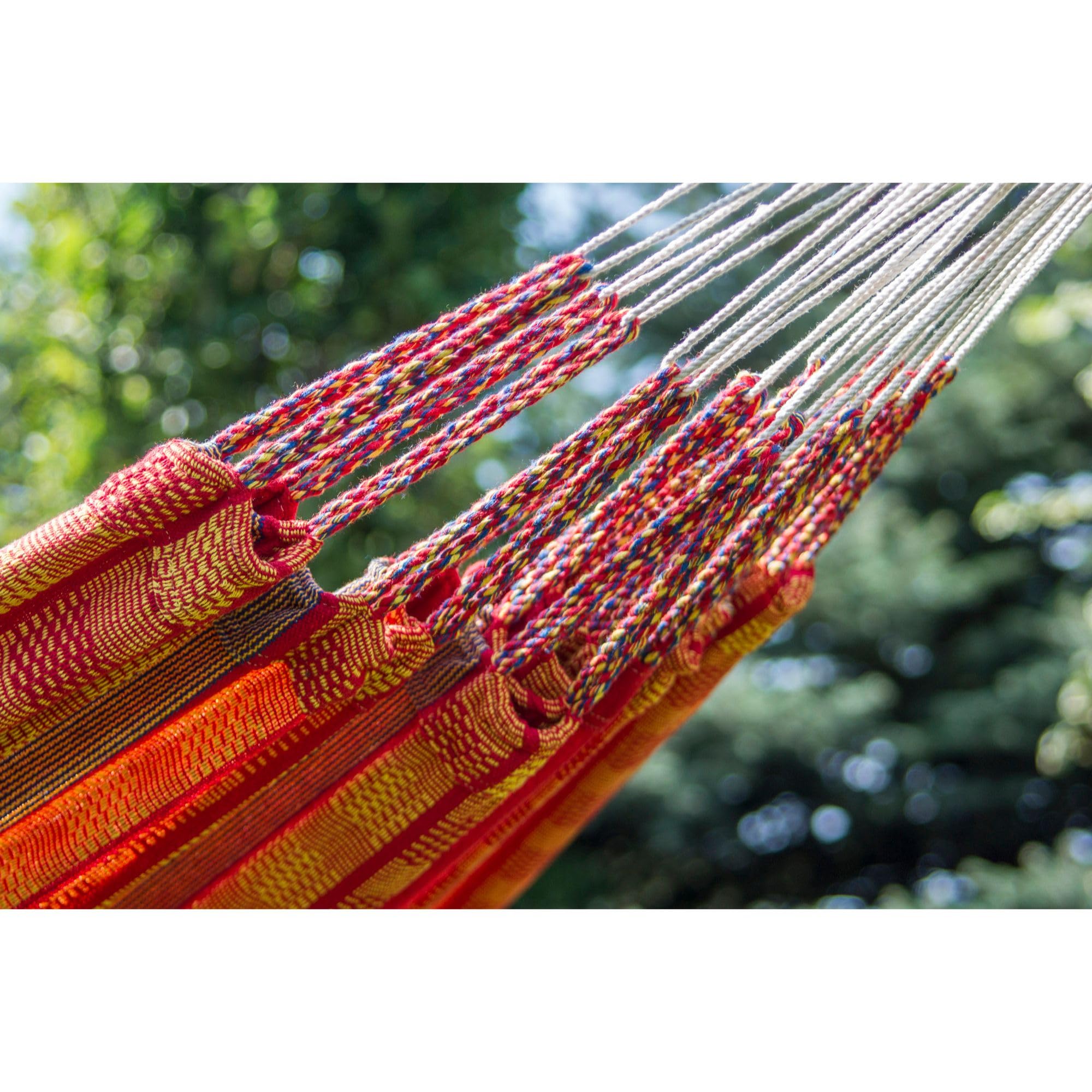 Potenza Amaca da Giardino con Supporto in Acciaio ZINCATO A CALDO – Amaca Doppia 220x140 cm, 160 kg in 100% Cotone con Struttura lunga 365 cm, Portata 220 kg, con Telaio Resistente alle Intemperie