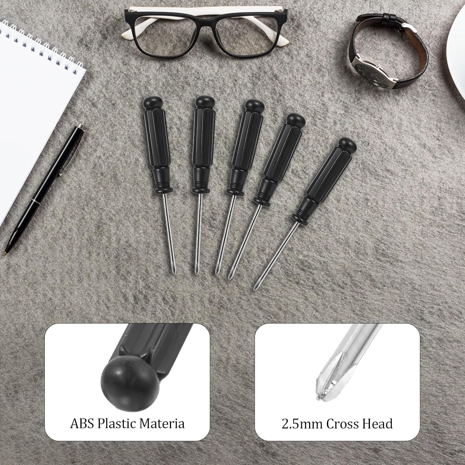 10 Pcs Mini Phillips Screwdriver, 2.5 mm Small Screwdriver Cross Head Tiny Screwdrivers with Black Non-Slip Handles 3.7" Total Length Pocket Tool Kit for Small Appliances, Watches, Laptop Repair