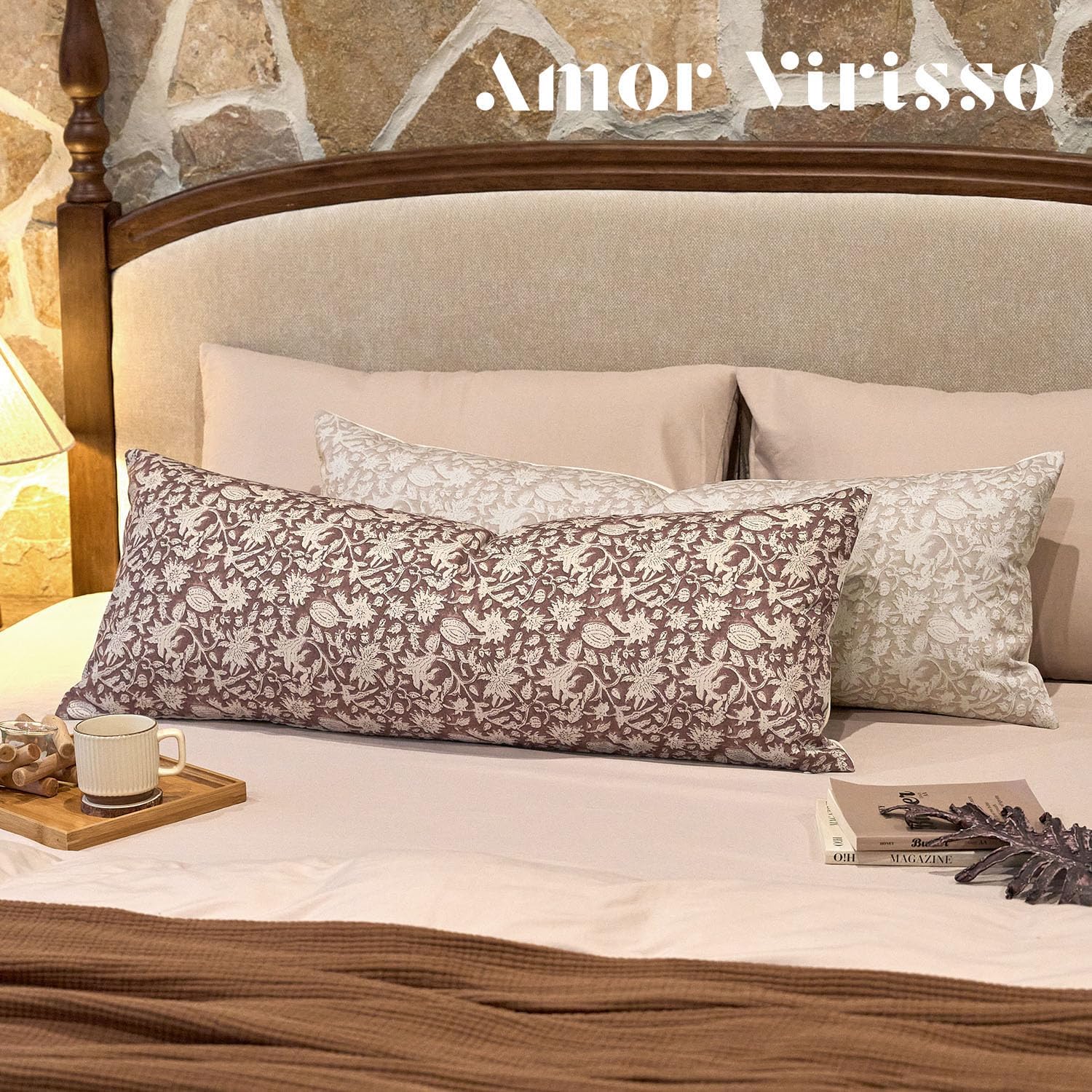 Amor Virisso Floral Throw Pillow Cover 14x36 Couch Decorative Accent Sofa Pillow Brown