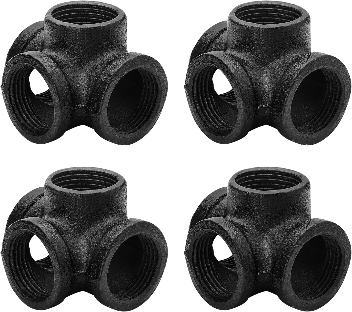 1" Black Pipe Fittings 4-Way Side Outlet Tee - Home Expert 10 Pack Malleable Cast Iron Threaded Pipe Fittings for Industrial Pipe Shelves Bracket, Vintage Industrial Pipe Furniture