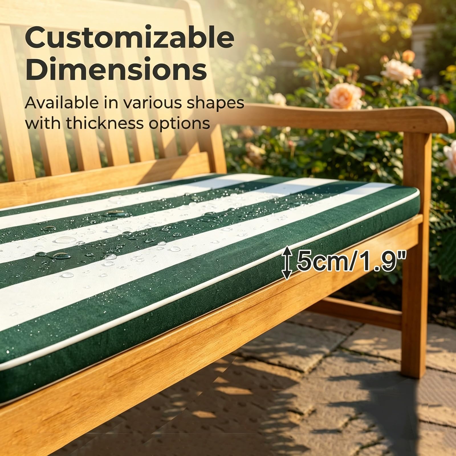 Cuscini per Panca Esterna Giardino a Righe Impermeabili 80%, Cuscini per Divani da Esterno, Cuscino per Panca Spesso 5cm, per Panche Interni Chaise in legno(Bianco verde scuro,90x55 cm 35x22 in)