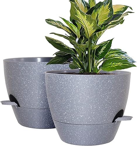 Miniatura 9 de WOUSIWER 10 inch Self Watering Planters, 2 Pack Large Plastic Plant Pots with Deep Reservior and High Drainage Holes for Indoor Outdoor Plants and