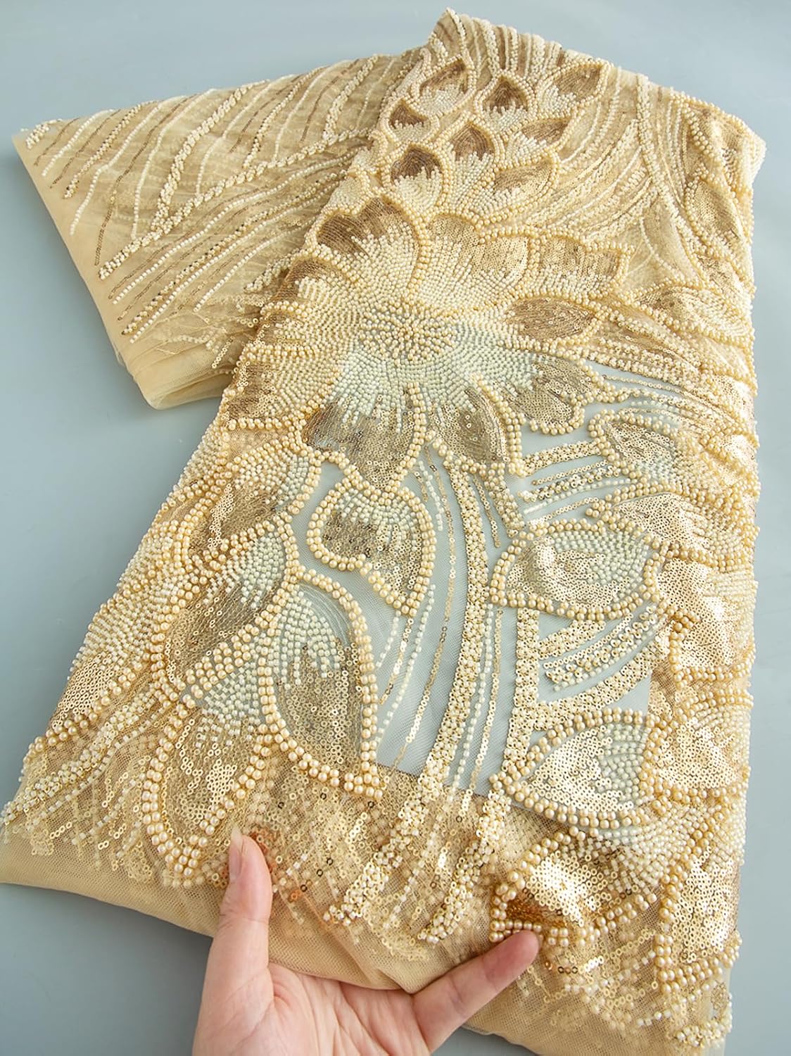 African Lace Fabric 5 Yards, French Jacquard Embroidery Floral Mesh Lace Fabric for Daily/Party/Wedding Sewing