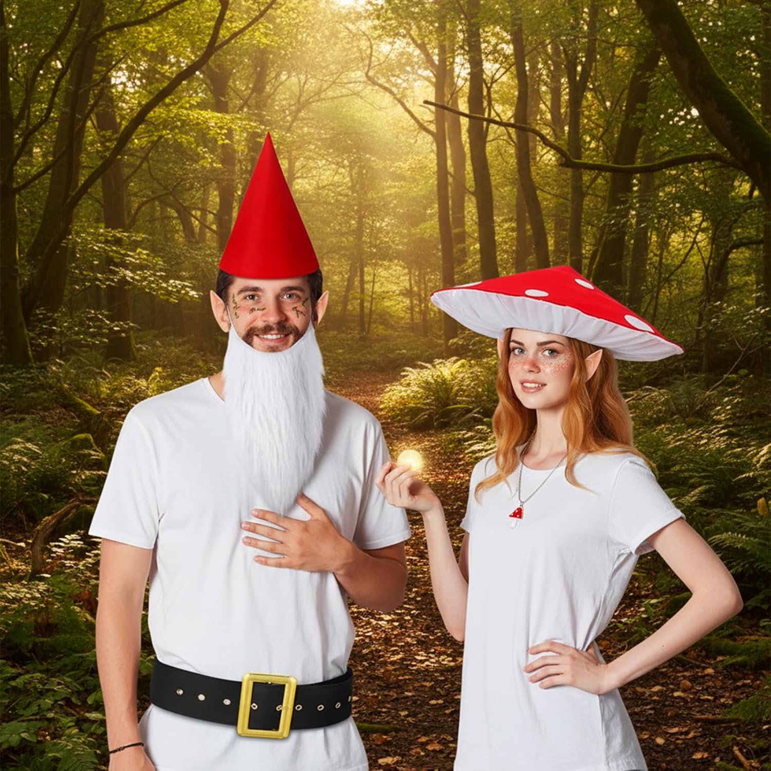 Mepase 7 Pcs Halloween Funny Gnome and Mushroom Costumes, Couple Costumes for Adult Mushroom Hat Renaissance Accessories Set Forest Dwarf Cosplay Halloween Medieval Fantasy Fairy Elf Accessories
