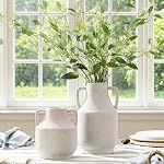Mitt&Ditt Ceramic Flower Vase with Handles, 11 inch Tall Off-White Vase, Large Decorative Terracotta Vases, Farmhouse Rustic Pottery Vases for Home Decor, Living Room, Table