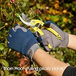 COOLJOB Thorn Proof Garden Gloves with Touchscreen, 2 Pairs Rose Pruning Work Gloves for Men, Cushion Padded on Palm, for Heavy Duty, Blue & Green, Medium