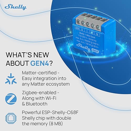 Miniatura 2 de Shelly 1 Mini Gen4  Interruptor de relé inteligente Wi-Fi, Zigbee & Matter con contactos secos, 1 canal 8A  Automatización del hogar  Alexa,