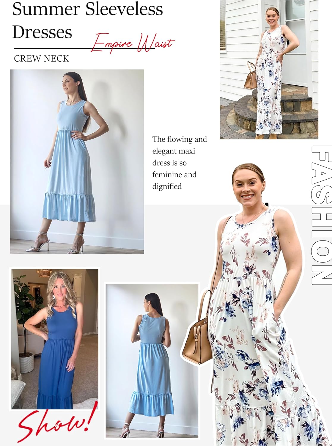 AUSELILY Womens Summer Dresses 2026 Sleeveless Maxi Dress Crewneck Casual Flowy Tiered Sundresses with Pockets - Image 6