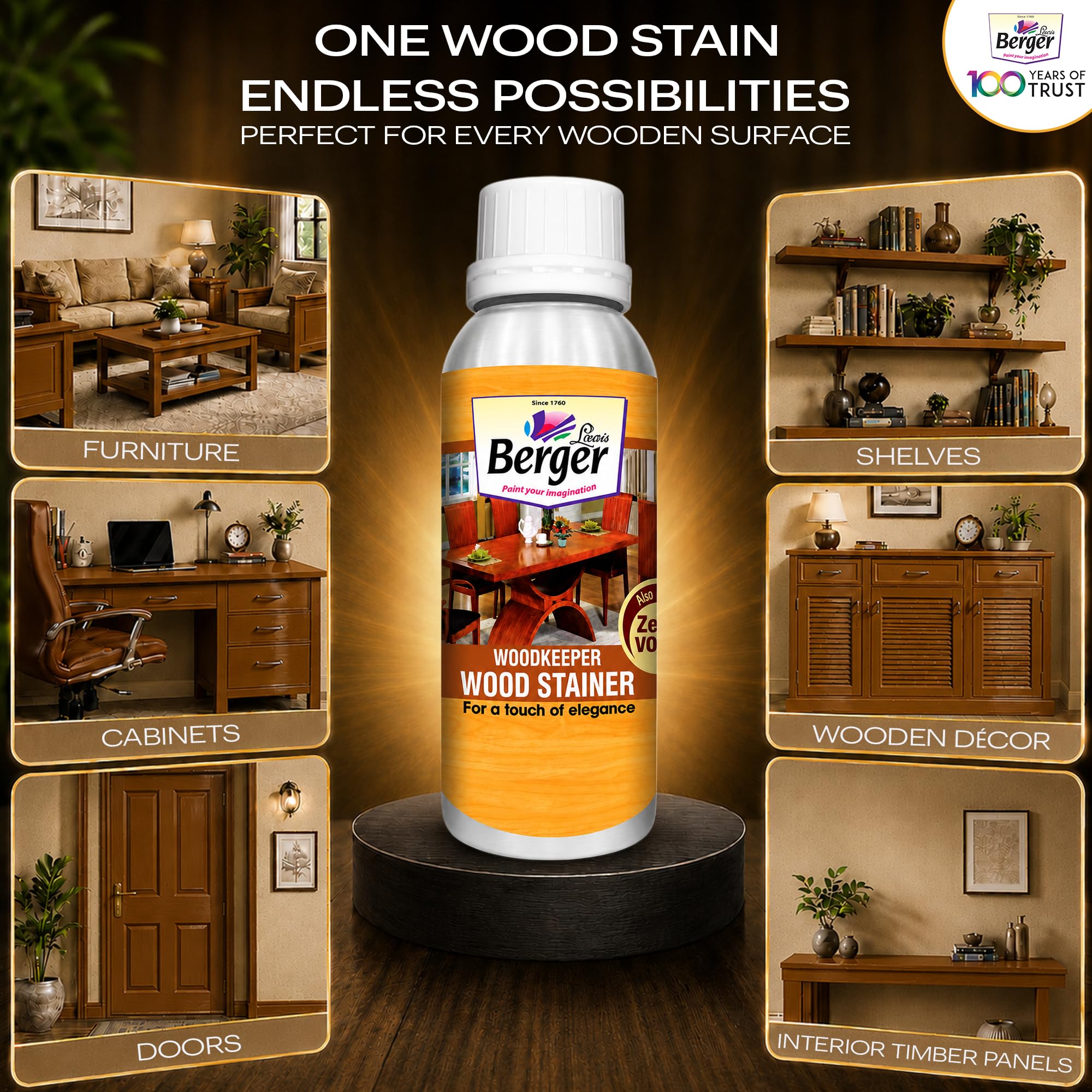 Berger Wood Keeper Oak Yellow Wood Stain with Leakproof Bottle & Easy Cloth Application Transparent Solvent-Based Stainer for Home Office Furniture Surfaces Shine and Finish (Pack of 1, 500ML) 3
