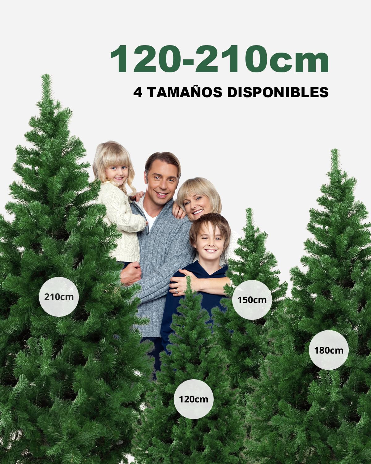 TIBBERS Árbol de Navidad Artificial, Altura de 150 cm, Estructura Desmontable, Ramas Abatibles, Soporte Metálico Plegable, TBS038