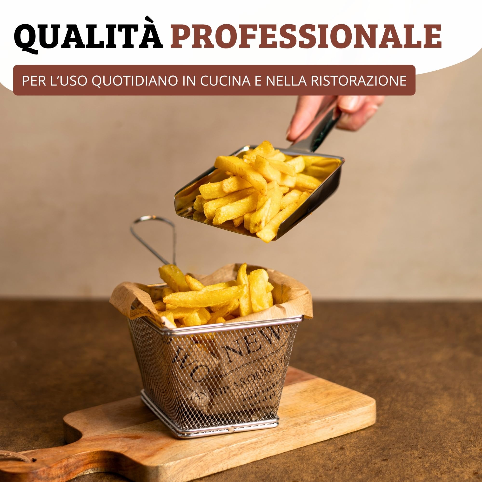 Westmark Paletta per patatine fritte, Lunghezza: 26 cm, Acciaio inox, Argento, 91292270