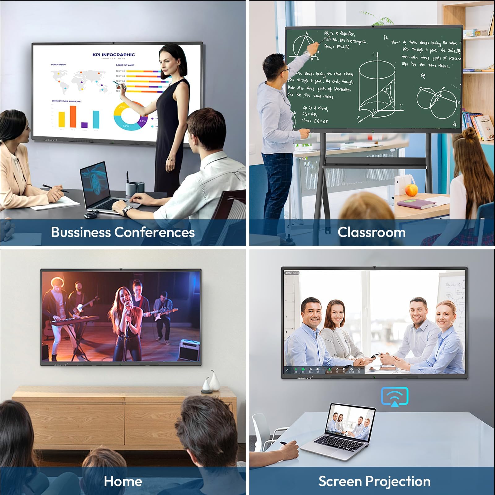 MWE 65 Pollici 4K UHD Touchscreen Interattive Lavagna Digitale, 8+64GB, Microfono Incorporato, Telecamera, Supporto WiFi, HDMI, Bluetooth, Monitor Pubblicitario