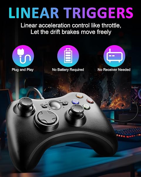 Suoxiom Wired Controller for Xbox 360 PC, USB Gaming Gamepad with Ergonomic Design, Plug & Play Dual Vibration Controller Compatible with Xbox 360 & Windows 10/8/7/XP - 5