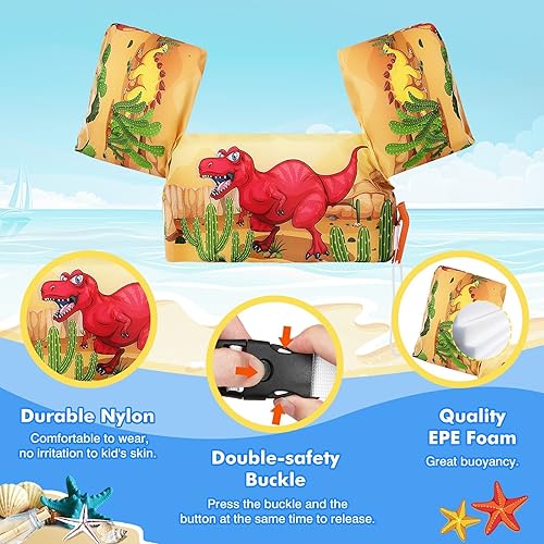 Miniatura 3 de MoKo Chaleco de natación para niños de 20 a 50 libras, bonito diseño de dibujos animados para piscina, mangas flotadores para niños, banda de