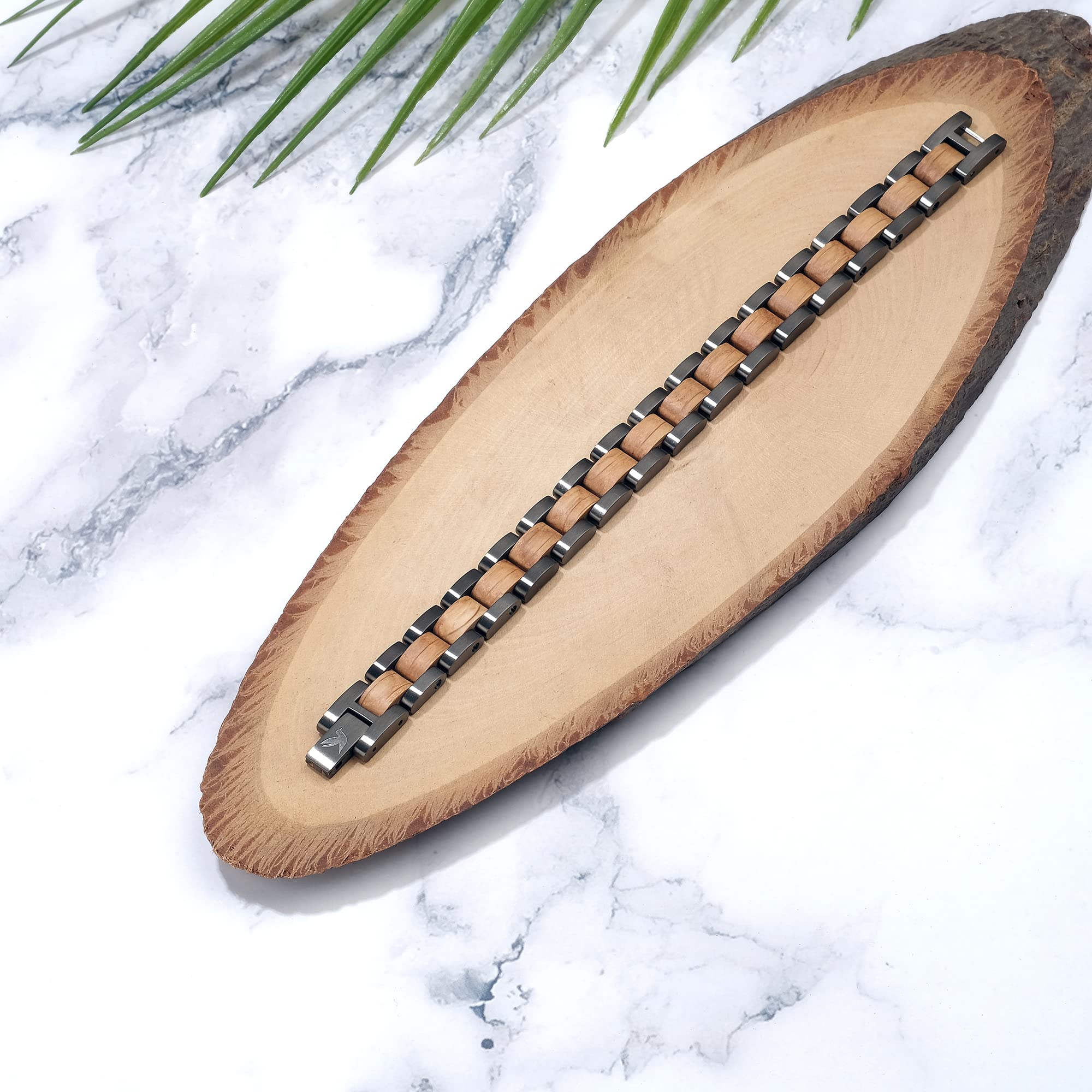 WOODSTAR (SILVER DARK CROCODILE) Bracelet pour Homme en Acier et Bois, Bijoux Écologiques Naturels Réglable B19-001