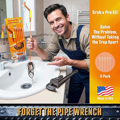 Miniatura 6 de FlexiSnake Pro Drain Weasel - Limpiador de serpientes para fregadero con nueva punta moldeada, 18 pulgadas, herramienta para eliminar obstrucciones