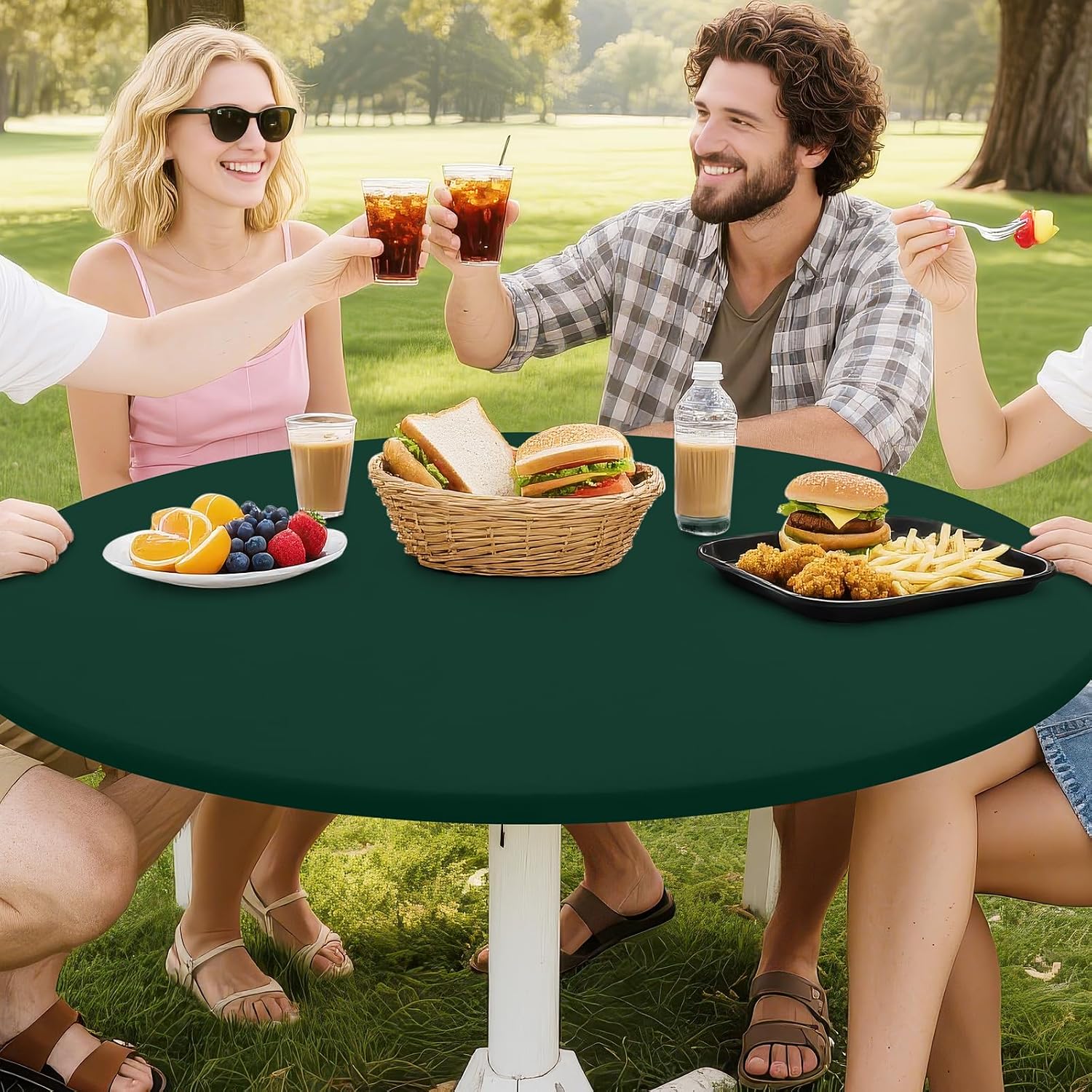 Smiry Round Spandex Tablecloth, Fitted Table Cover for 45-56 Tables