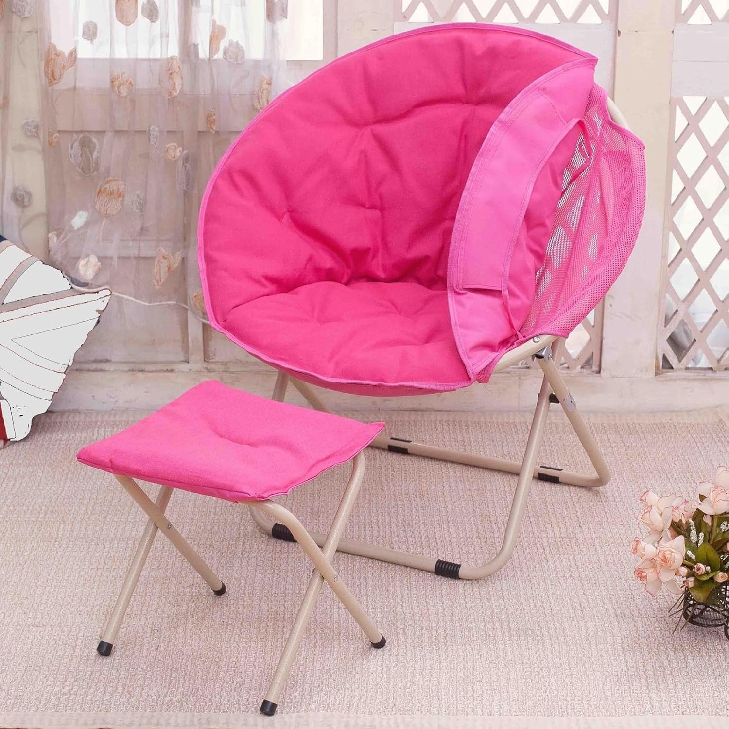 Omfortable Saucer Chair with Foot Rest Portable Folding Lounge Set for Bedroom and Living Room Cozy(A)