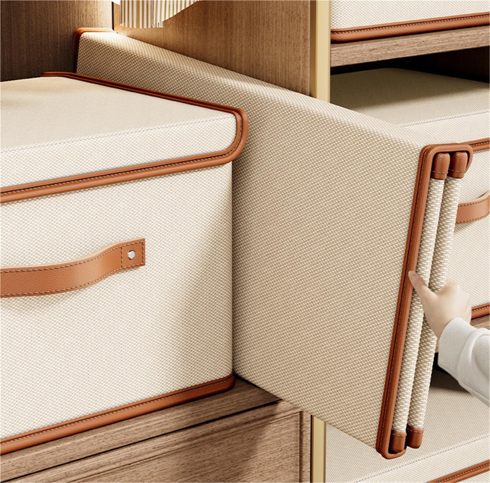 Torby Do Przechowywania Pudełko Do Przechowywania Z Pokrywką Składane Odzieży Porządkowania Dokumentów W Książkach Na Ubrania Przeprowadzka(Beige,50 * 35 * 31cm)