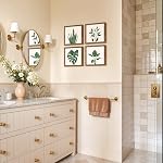 ArtbyHannah Framed Botanical Bathroom Wall Art Decor, 10x10 Inch 4 Pack Acrylic Sage Green Prints Set, for Spa & Farmhouse Decor for Bath, Restroom, Bedroom, Office Decoration (Walnut)